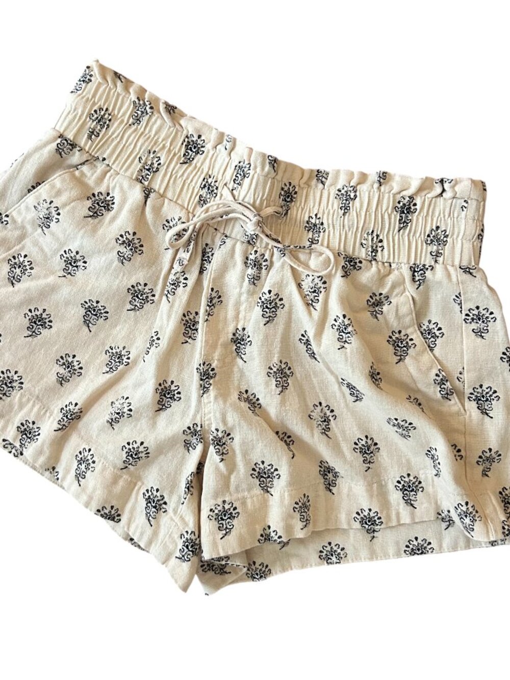 A New Day Linen Blend Paperbag Waist All Over Print Shorts Size XS Boho
